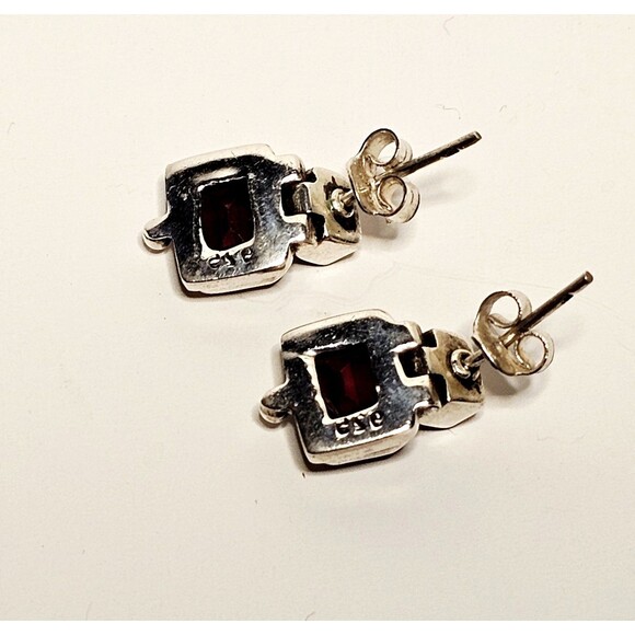 925K GARNET EARRINGS DANGLE DOUBLE STONE ARTICULATING POST STUD 1960s EUC! - Picture 9 of 14